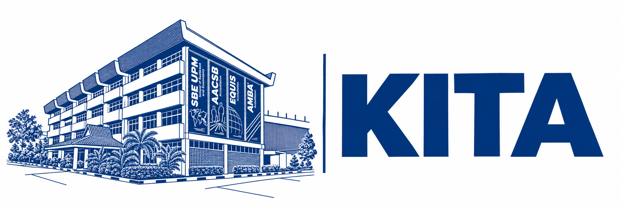 Illustration of the SBE UPM campus beside the KITA wordmark
